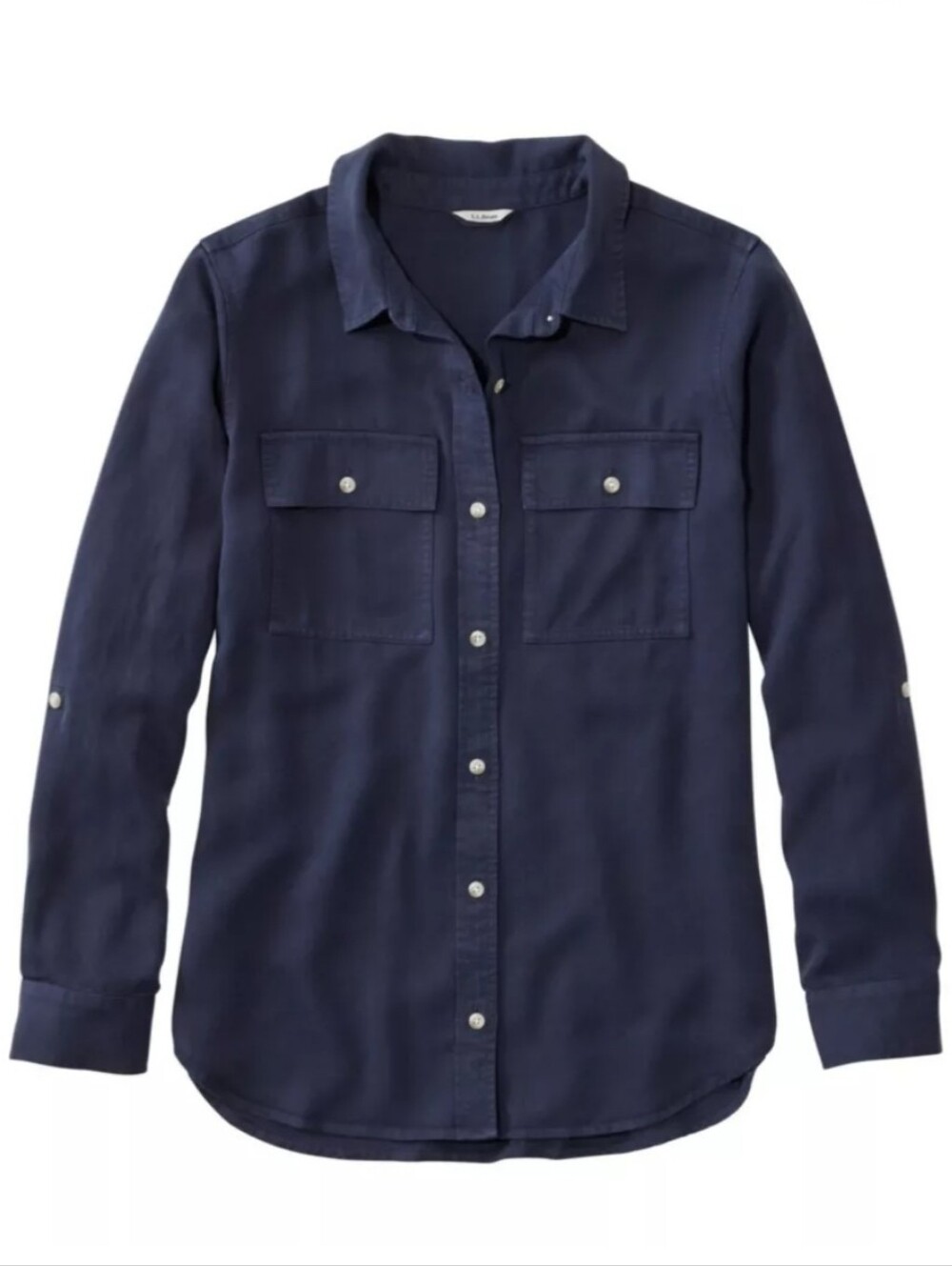 L.L. Bean Women's Flannel Cotton Button Front Shirt Navy Flannel Size Small